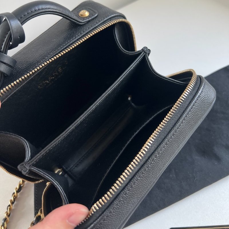 香奈兒/Chanel Vanity Case黑金荔枝皮小號相機包-9