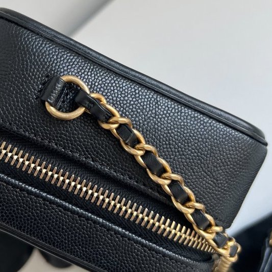 香奈兒/Chanel Vanity Case黑金荔枝皮小號相機包-10
