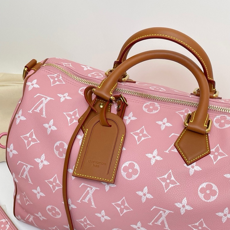 99新💖LOUIS VUITTON Speedy P9 Bandoulière 40 品牌徽標印花 小牛皮 單肩斜挎手提包 粉色 芯片款💝正品保障-1