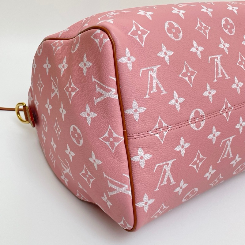 99新💖LOUIS VUITTON Speedy P9 Bandoulière 40 品牌徽標印花 小牛皮 單肩斜挎手提包 粉色 芯片款💝正品保障-4