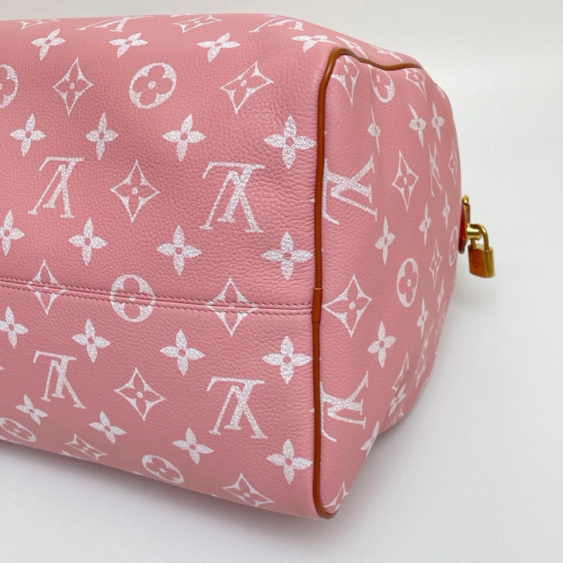 99新💖LOUIS VUITTON Speedy P9 Bandoulière 40 品牌徽標印花 小牛皮 單肩斜挎手提包 粉色 芯片款💝正品保障-5