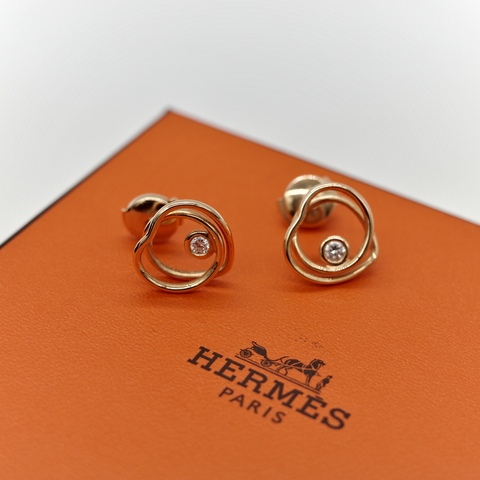 Hermès 愛馬仕 18K 黃金 鑽石 Vertige Coeur 愛心 針式 耳環