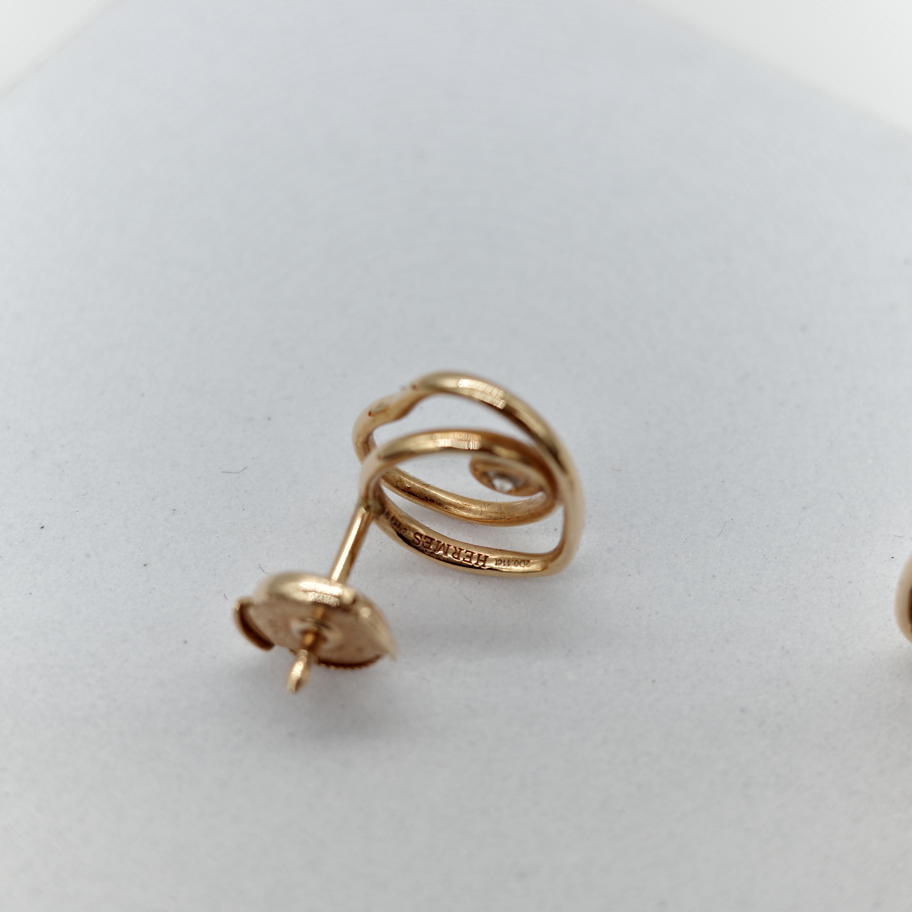 Hermès 愛馬仕 18K 黃金 鑽石 Vertige Coeur 愛心 針式 耳環-2