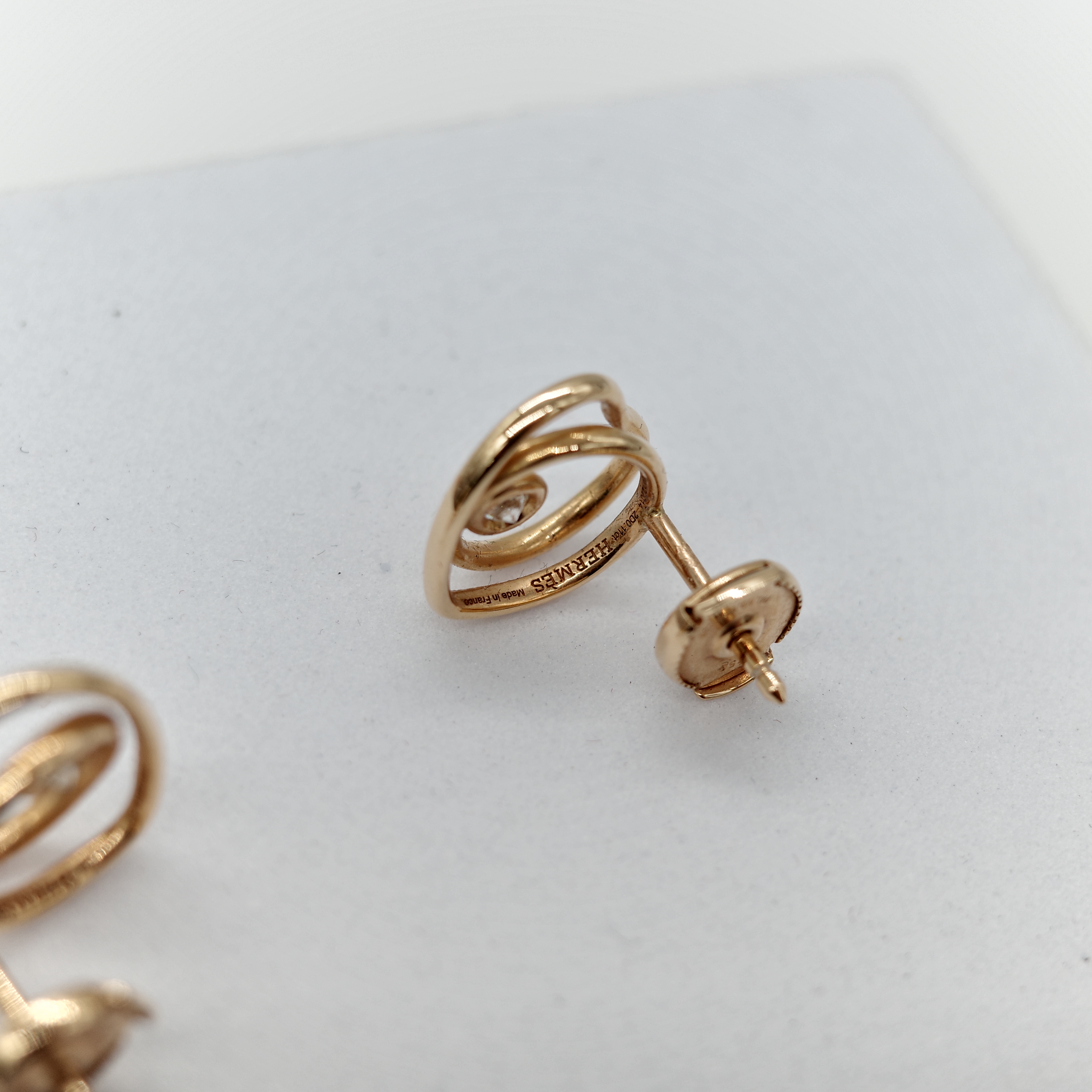 Hermès 愛馬仕 18K 黃金 鑽石 Vertige Coeur 愛心 針式 耳環-3