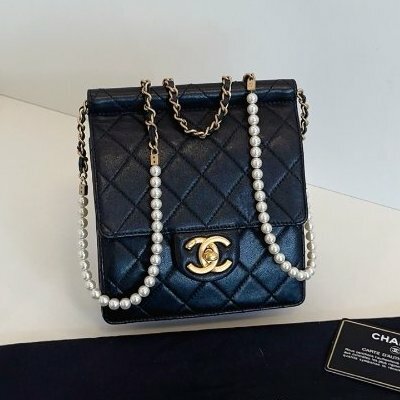 香奈兒/Chanel 黑金珍珠鏈條 豎版CF方胖子翻蓋斜背包