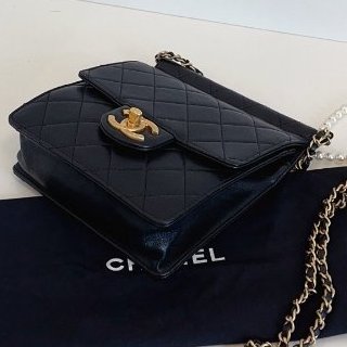香奈兒/Chanel 黑金珍珠鏈條 豎版CF方胖子翻蓋斜背包-4