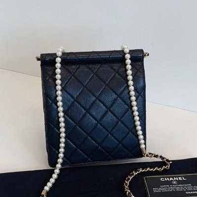 香奈兒/Chanel 黑金珍珠鏈條 豎版CF方胖子翻蓋斜背包-6
