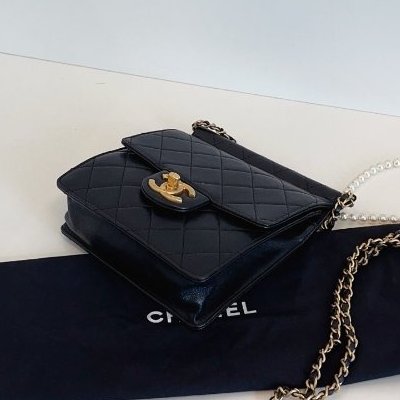香奈兒/Chanel 黑金珍珠鏈條 豎版CF方胖子翻蓋斜背包-7