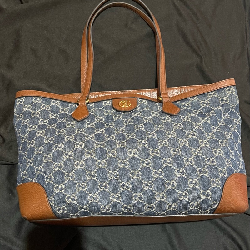 Gucci 金釦老花牛仔托特包-1