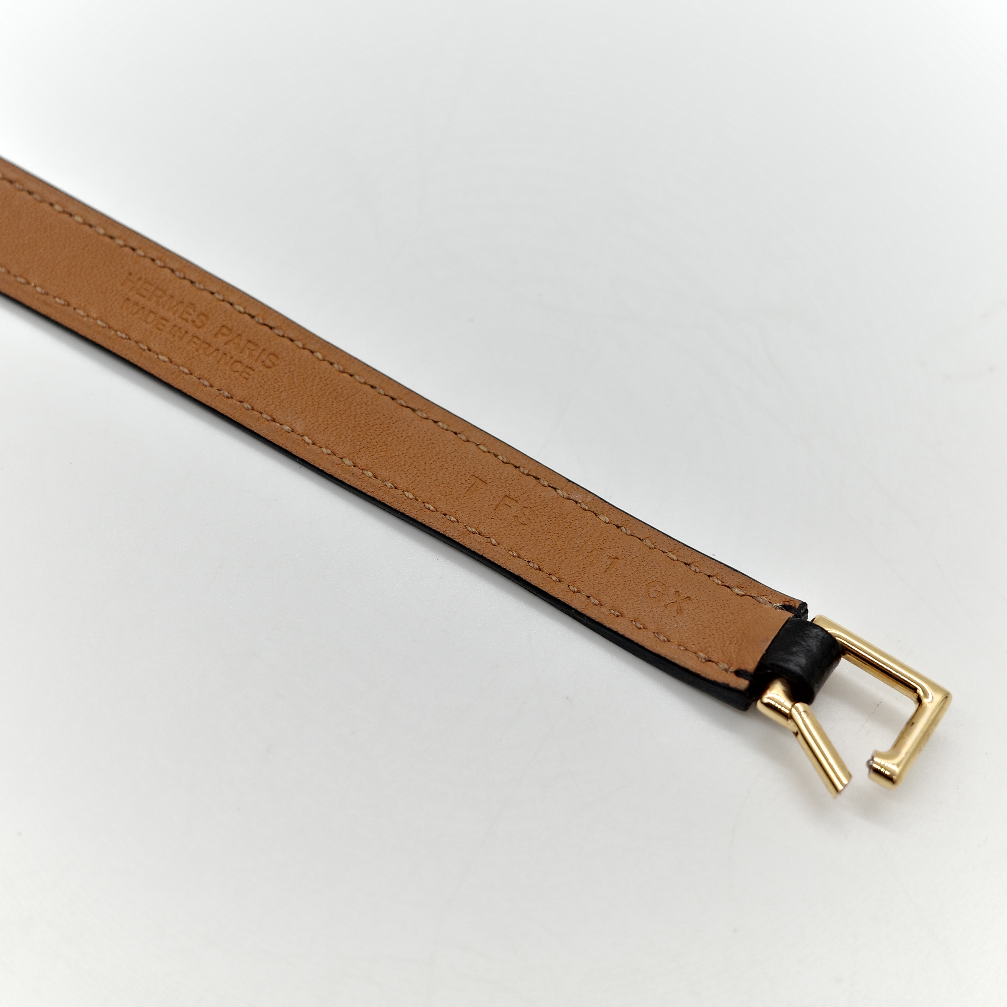 Hermès 愛馬仕 鉚釘 黑色 金釦 皮手環-2