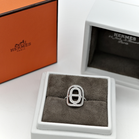 Hermès 愛馬仕 Chaine d'Ancre 18K白金 鑲鑽 戒指 52