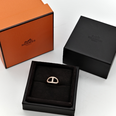 Hermès 愛馬仕 18K 金 Chaine d'ancre Contour 豬鼻子 鑲鑽 戒指 52