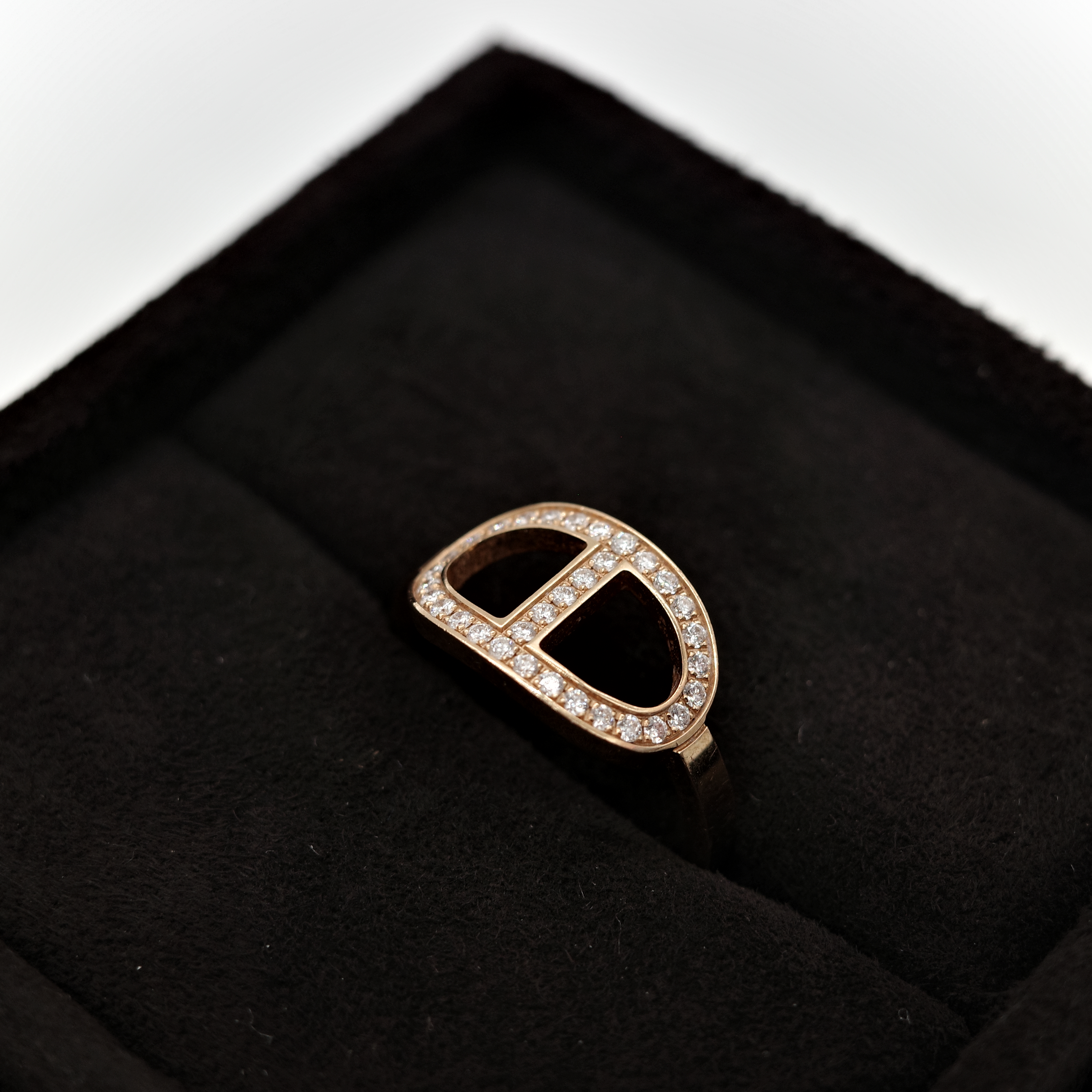 Hermès 愛馬仕 18K 金 Chaine d'ancre Contour 豬鼻子 鑲鑽 戒指 52-1