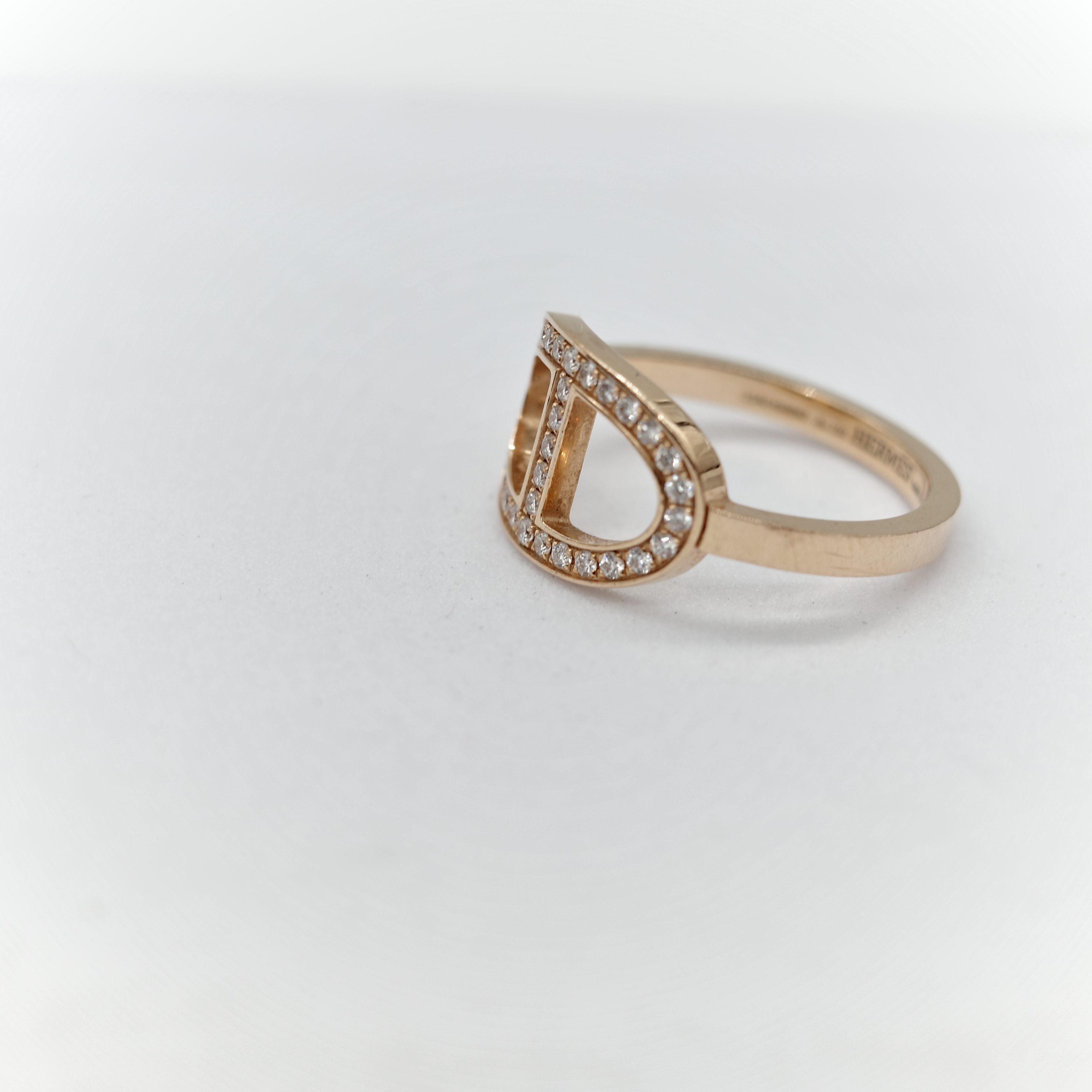 Hermès 愛馬仕 18K 金 Chaine d'ancre Contour 豬鼻子 鑲鑽 戒指 52-4