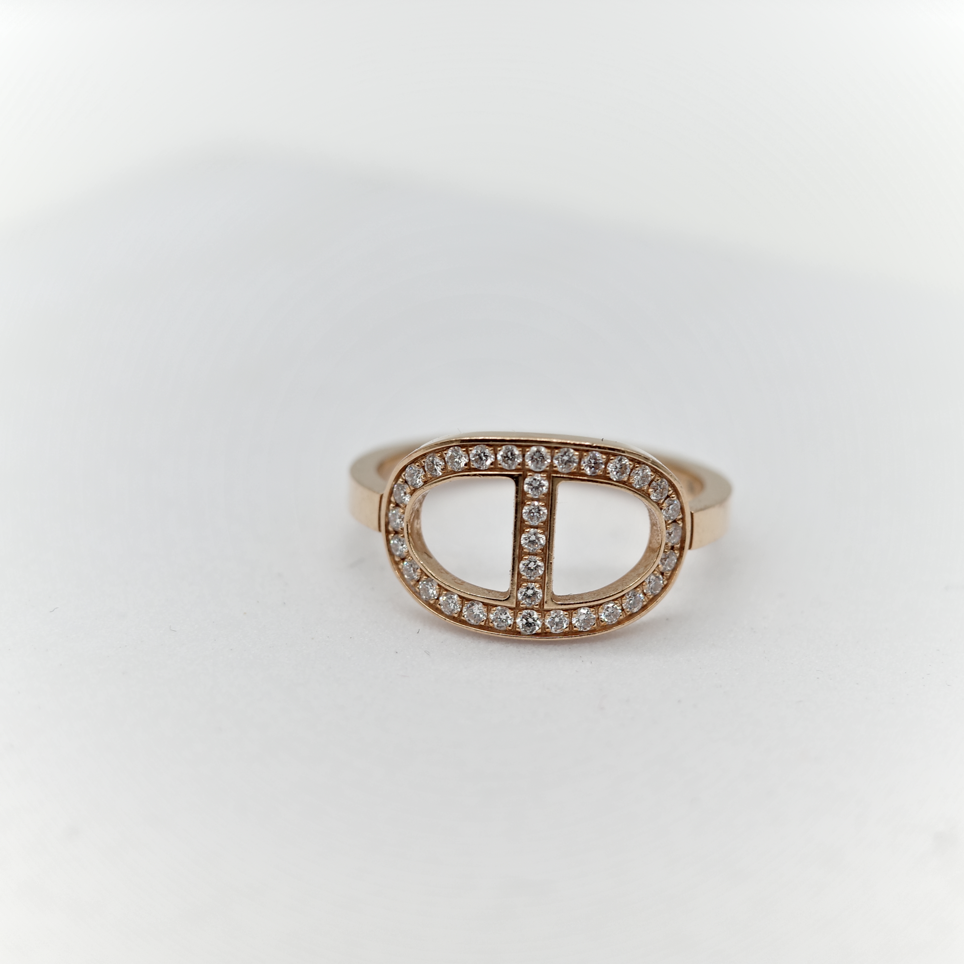 Hermès 愛馬仕 18K 金 Chaine d'ancre Contour 豬鼻子 鑲鑽 戒指 52-6