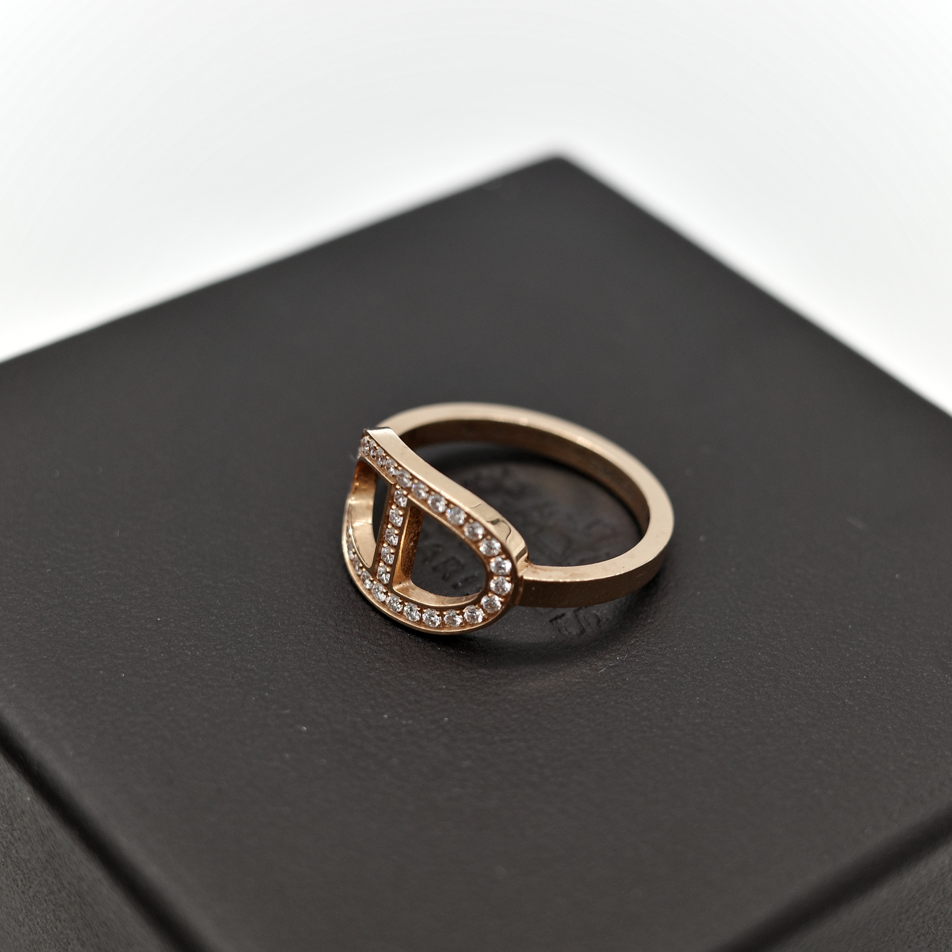 Hermès 愛馬仕 18K 金 Chaine d'ancre Contour 豬鼻子 鑲鑽 戒指 52-10