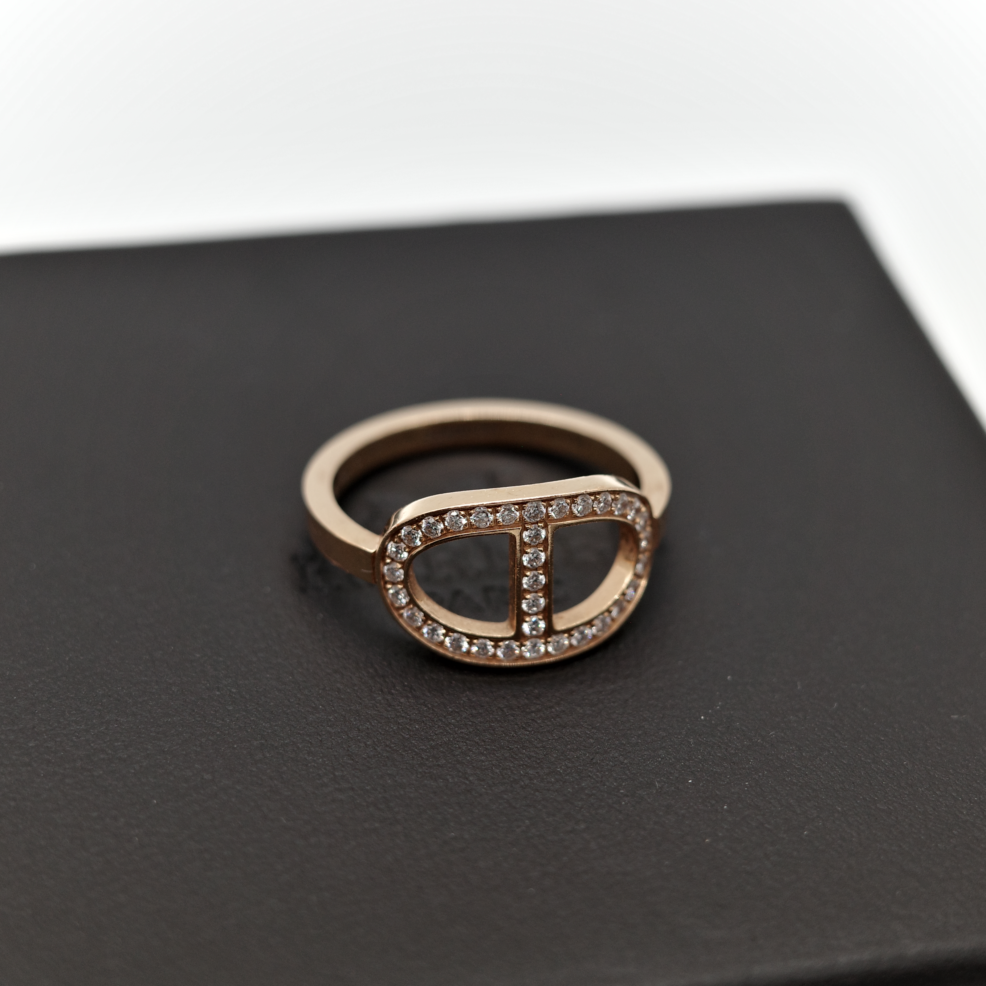 Hermès 愛馬仕 18K 金 Chaine d'ancre Contour 豬鼻子 鑲鑽 戒指 52-11