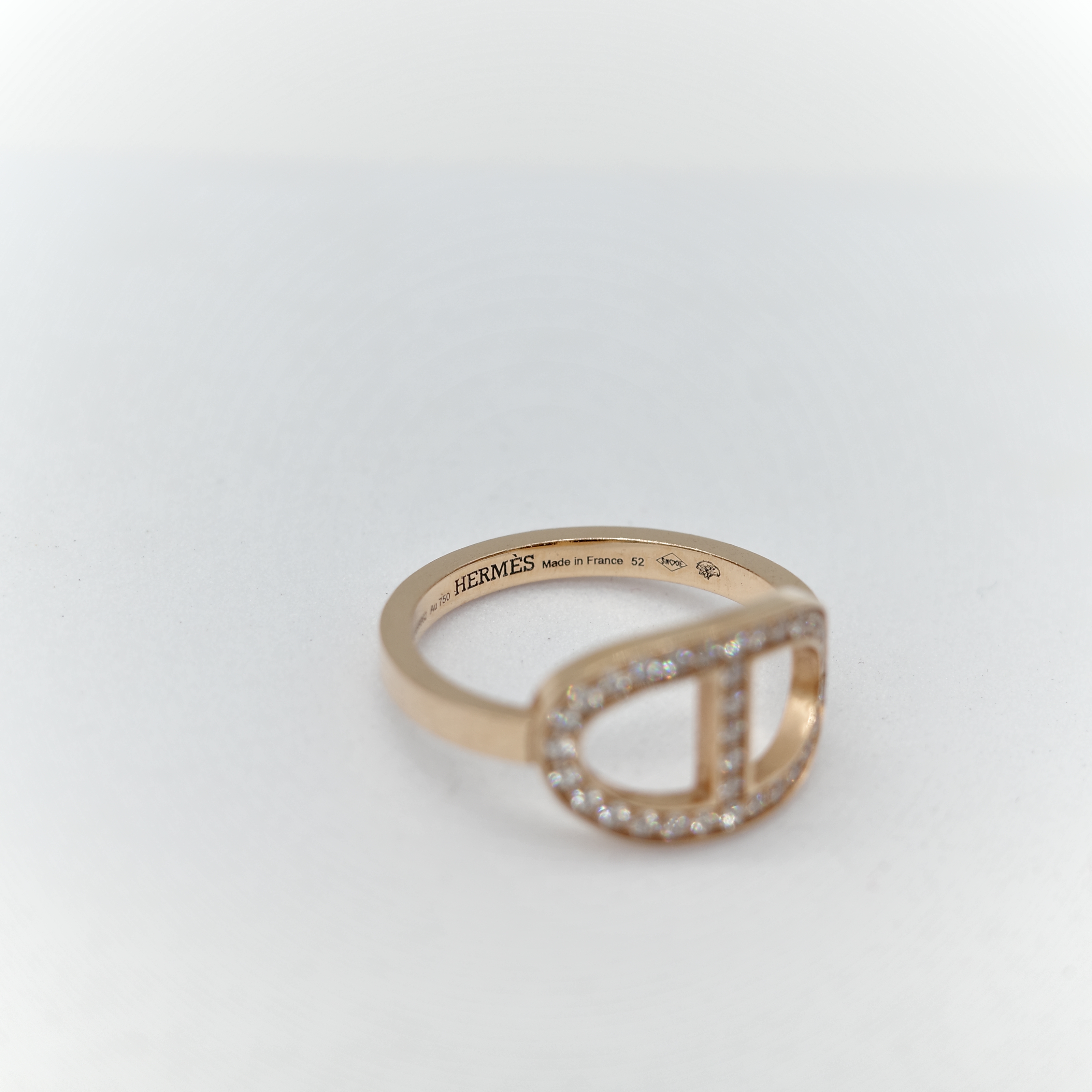 Hermès 愛馬仕 18K 金 Chaine d'ancre Contour 豬鼻子 鑲鑽 戒指 52-12