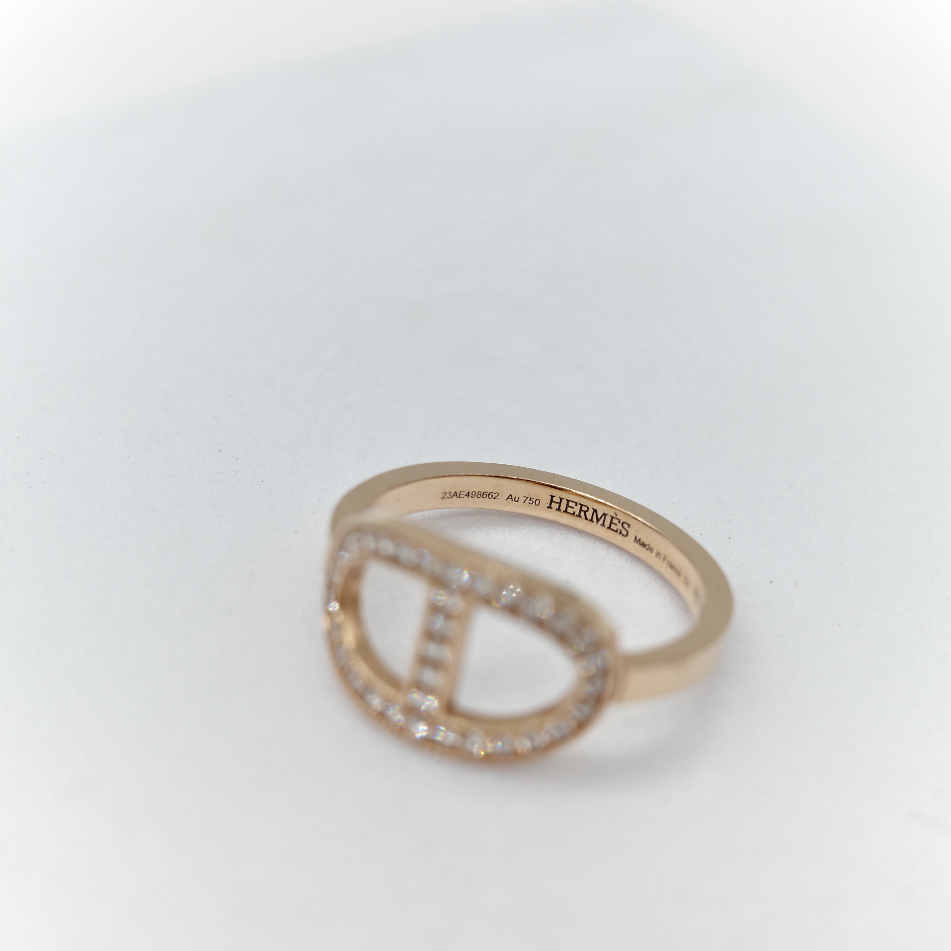 Hermès 愛馬仕 18K 金 Chaine d'ancre Contour 豬鼻子 鑲鑽 戒指 52-13