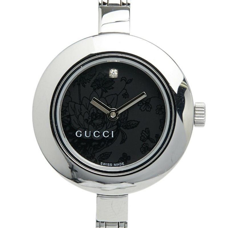 Gucci G-Circle 手鐲腕錶,石英機芯,黑色錶盤,不銹鋼錶殼,鑲鑽,女士 Gucci-0