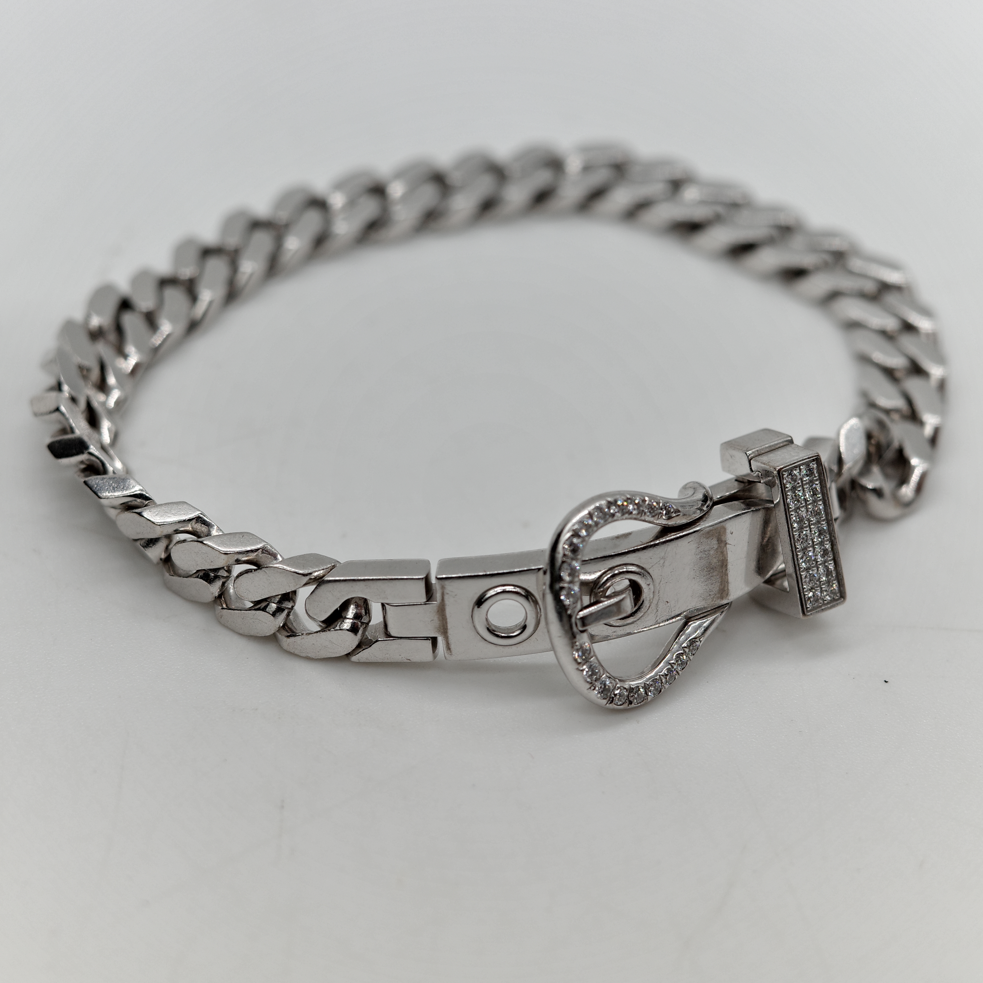 Hermès 愛馬仕 Boucle 18K 白金 古巴鏈 0.18ct 鑲鑽 手鍊-1