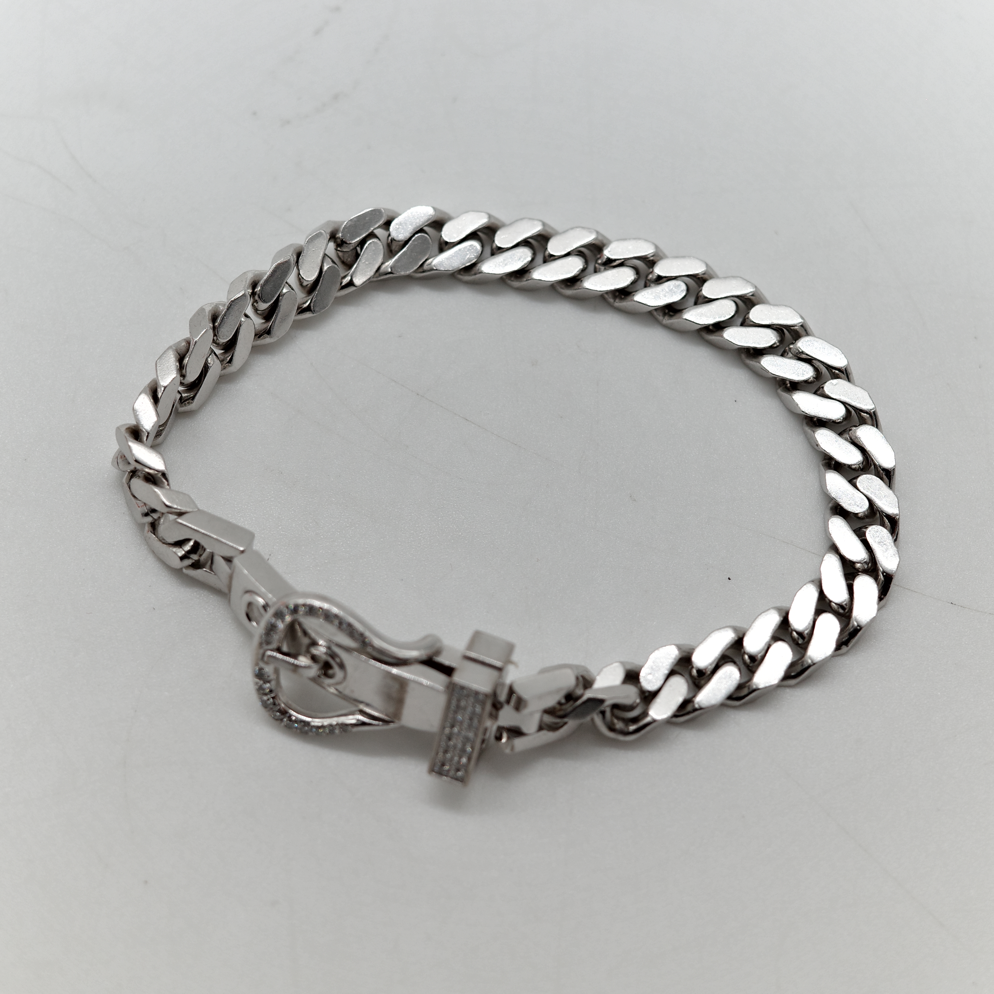 Hermès 愛馬仕 Boucle 18K 白金 古巴鏈 0.18ct 鑲鑽 手鍊-2