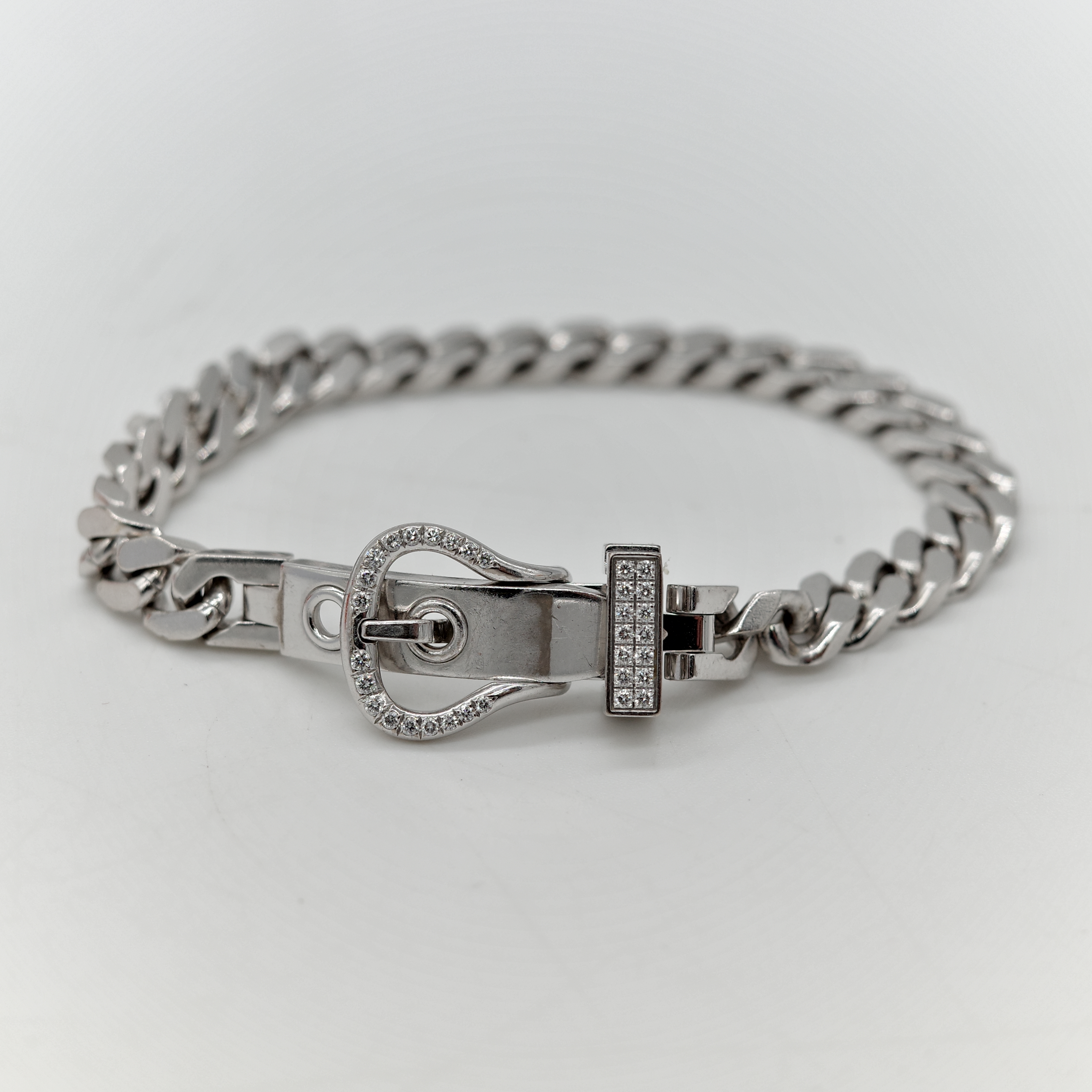 Hermès 愛馬仕 Boucle 18K 白金 古巴鏈 0.18ct 鑲鑽 手鍊-3