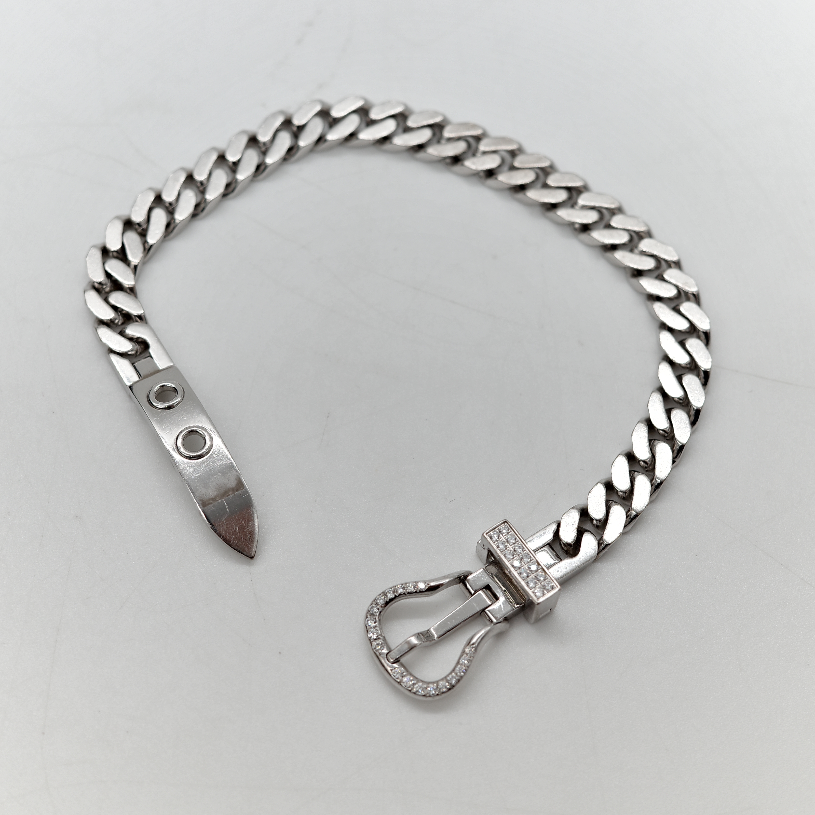 Hermès 愛馬仕 Boucle 18K 白金 古巴鏈 0.18ct 鑲鑽 手鍊-8