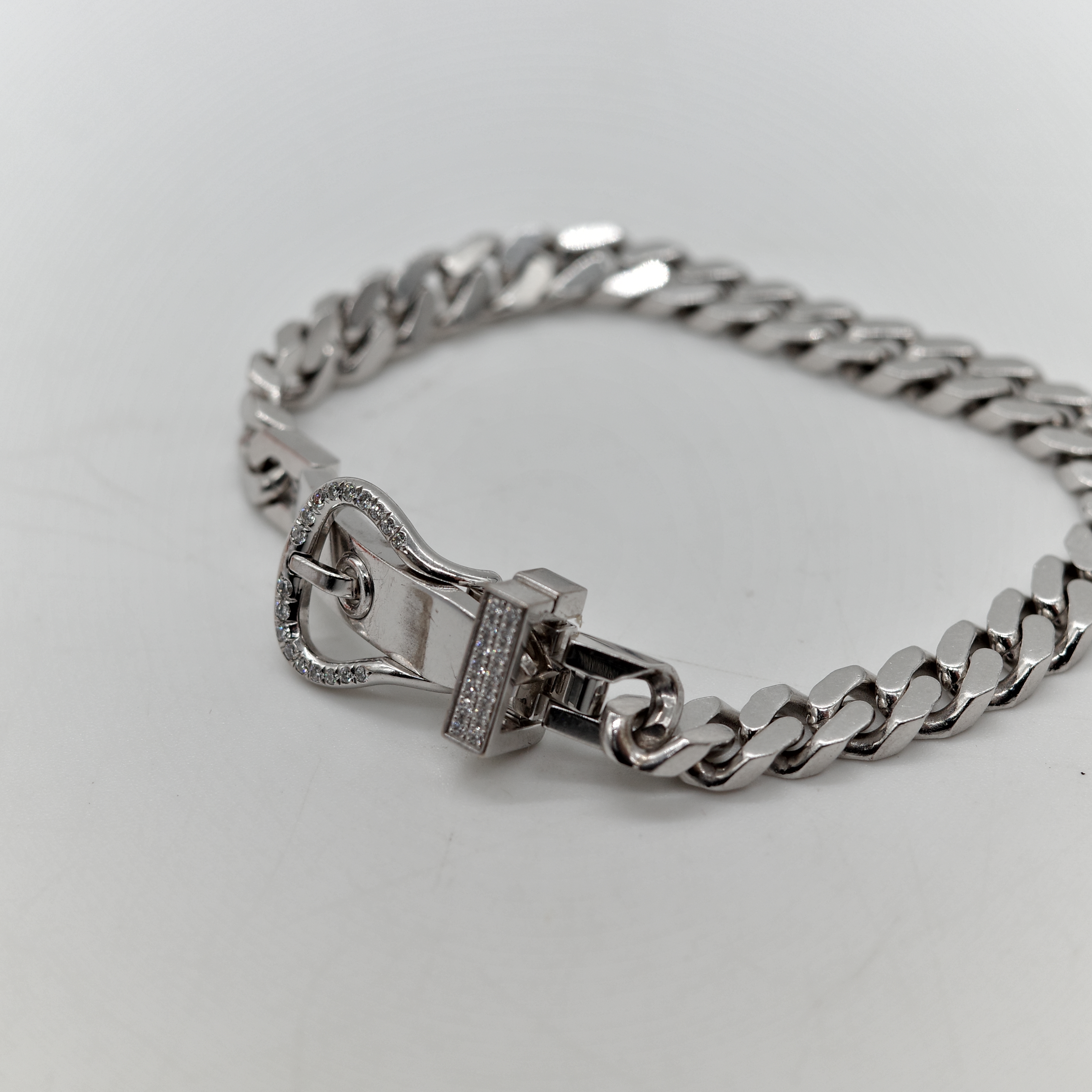 Hermès 愛馬仕 Boucle 18K 白金 古巴鏈 0.18ct 鑲鑽 手鍊-9