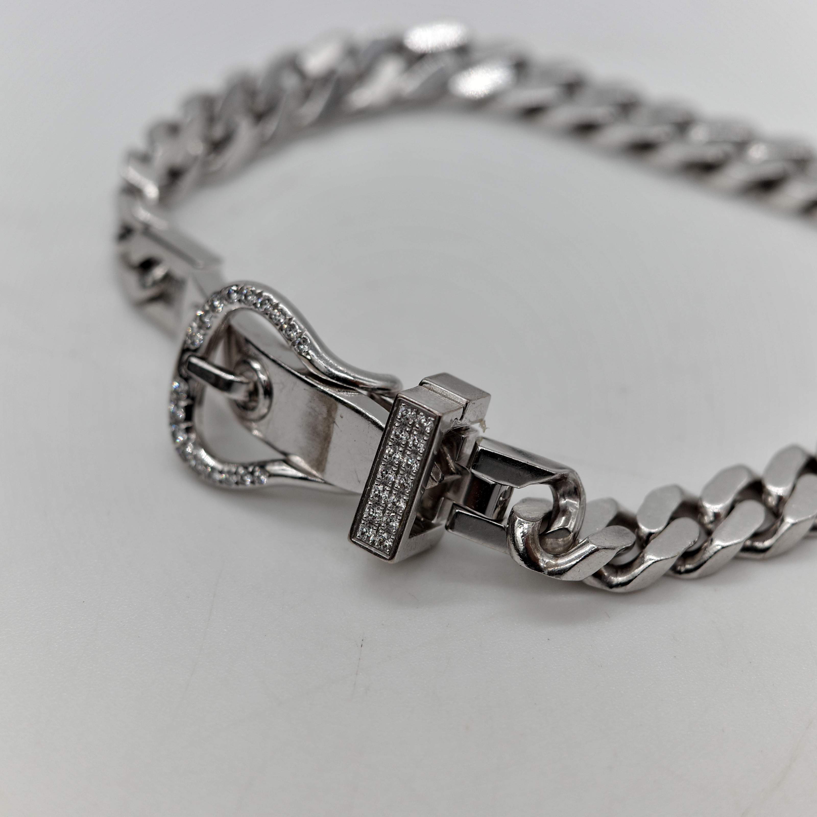 Hermès 愛馬仕 Boucle 18K 白金 古巴鏈 0.18ct 鑲鑽 手鍊-10