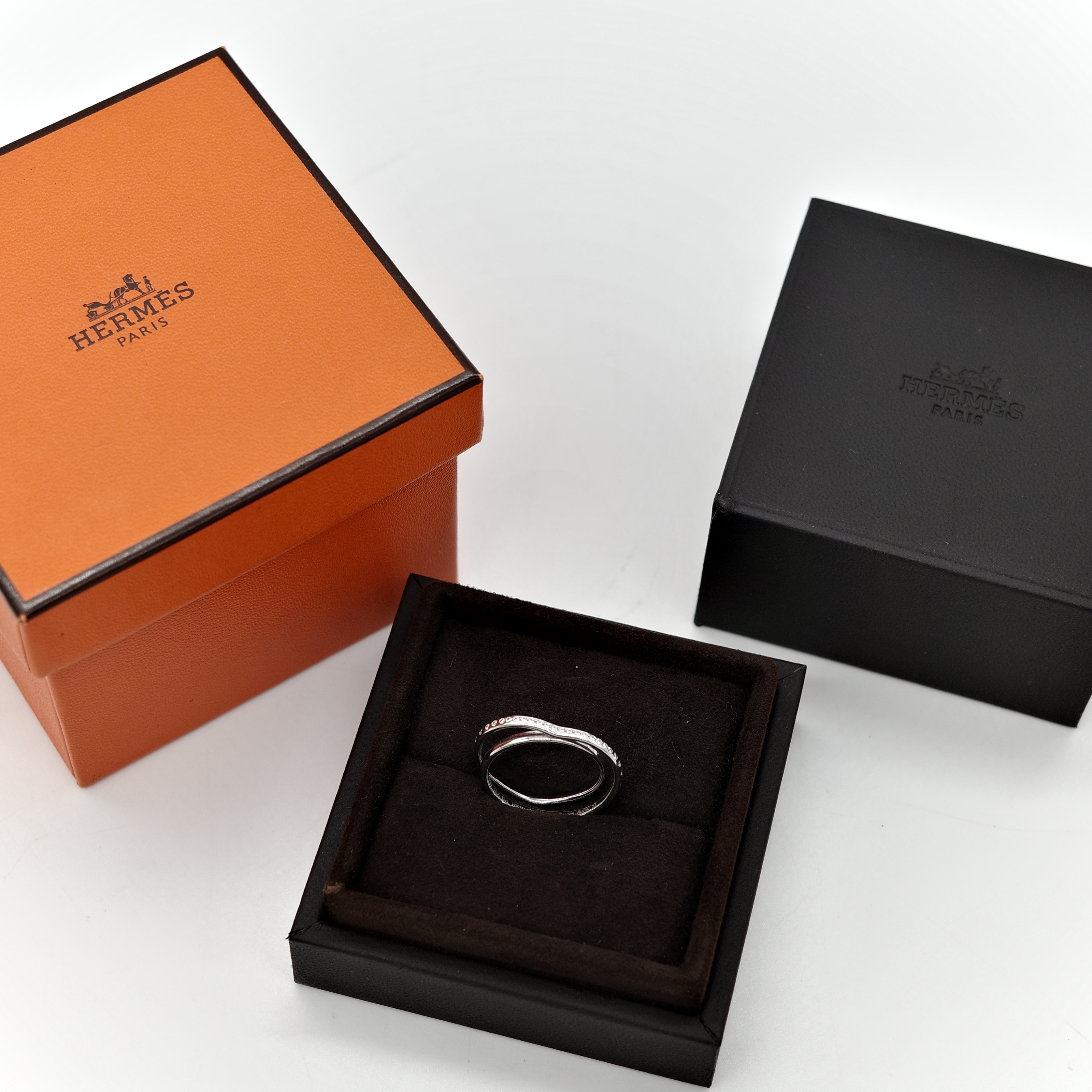 Hermès 愛馬仕 18K 白金 不規則 愛心 鑲鑽 戒指 53-7