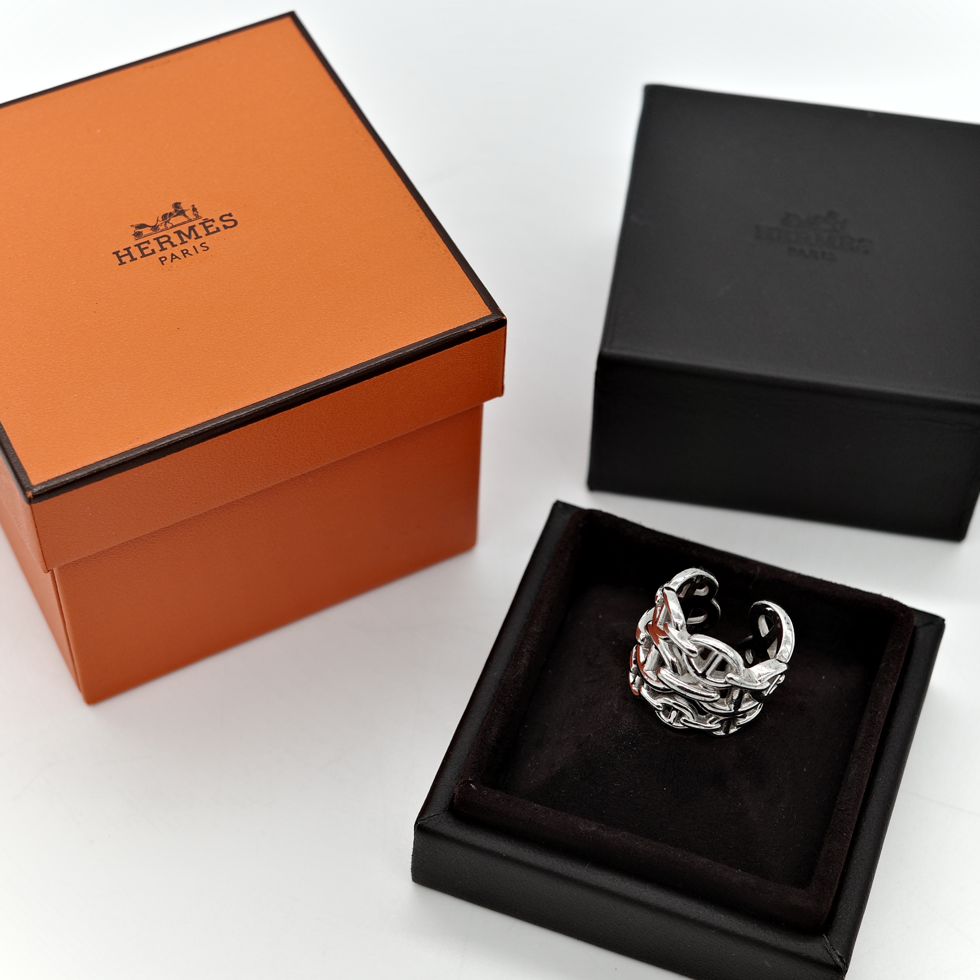 Hermès 愛馬仕 d'ancre Enchainee 925 純銀 三排 豬鼻子 戒指-3