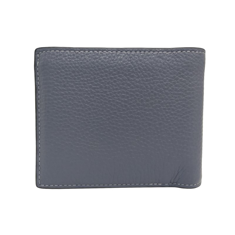 【全新】COACH 男款素面牛皮8卡附活動證件夾短夾(知性藍)-2