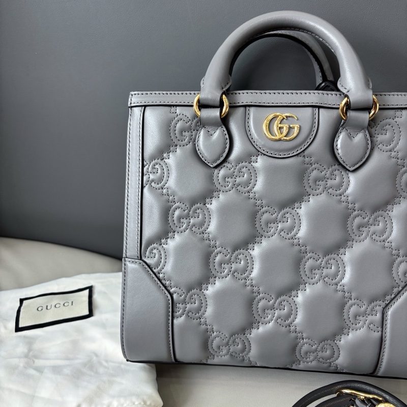 【近新閒置品】Gucci 灰色全皮壓紋Matelassé手提斜挎包-1