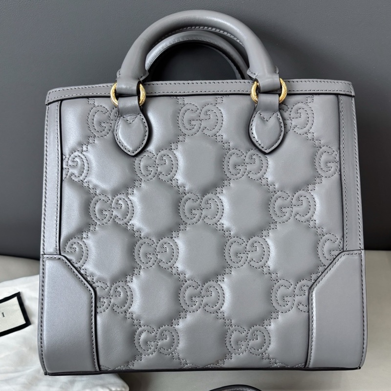 【近新閒置品】Gucci 灰色全皮壓紋Matelassé手提斜挎包-2