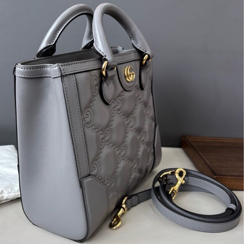 【近新閒置品】Gucci 灰色全皮壓紋Matelassé手提斜挎包-3