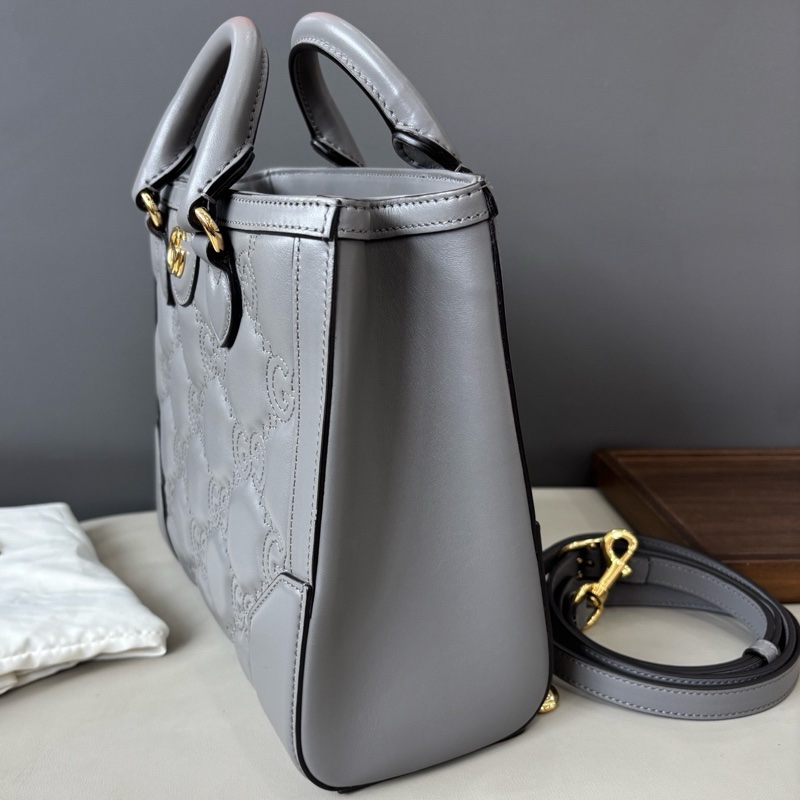 【近新閒置品】Gucci 灰色全皮壓紋Matelassé手提斜挎包-4