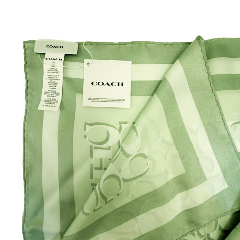 【全新】COACH C LOGO 100%蠶絲絲巾方巾頭巾領巾圍巾(開心果綠)-4