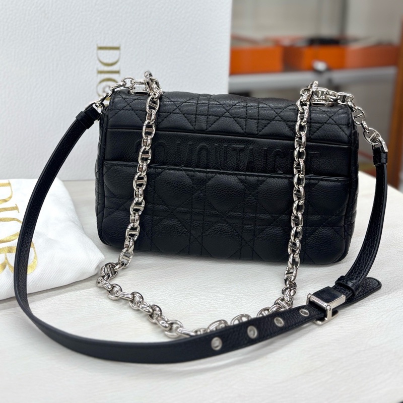 【近新閒置品】迪奧 Dior 黑銀荔面牛皮小號Caro,24年編碼-1