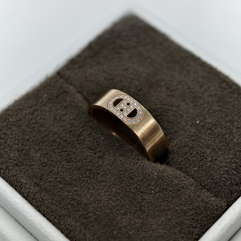 Hermès 愛馬仕 18K 金 H D'Ancre 鑽石 戒指 52 號