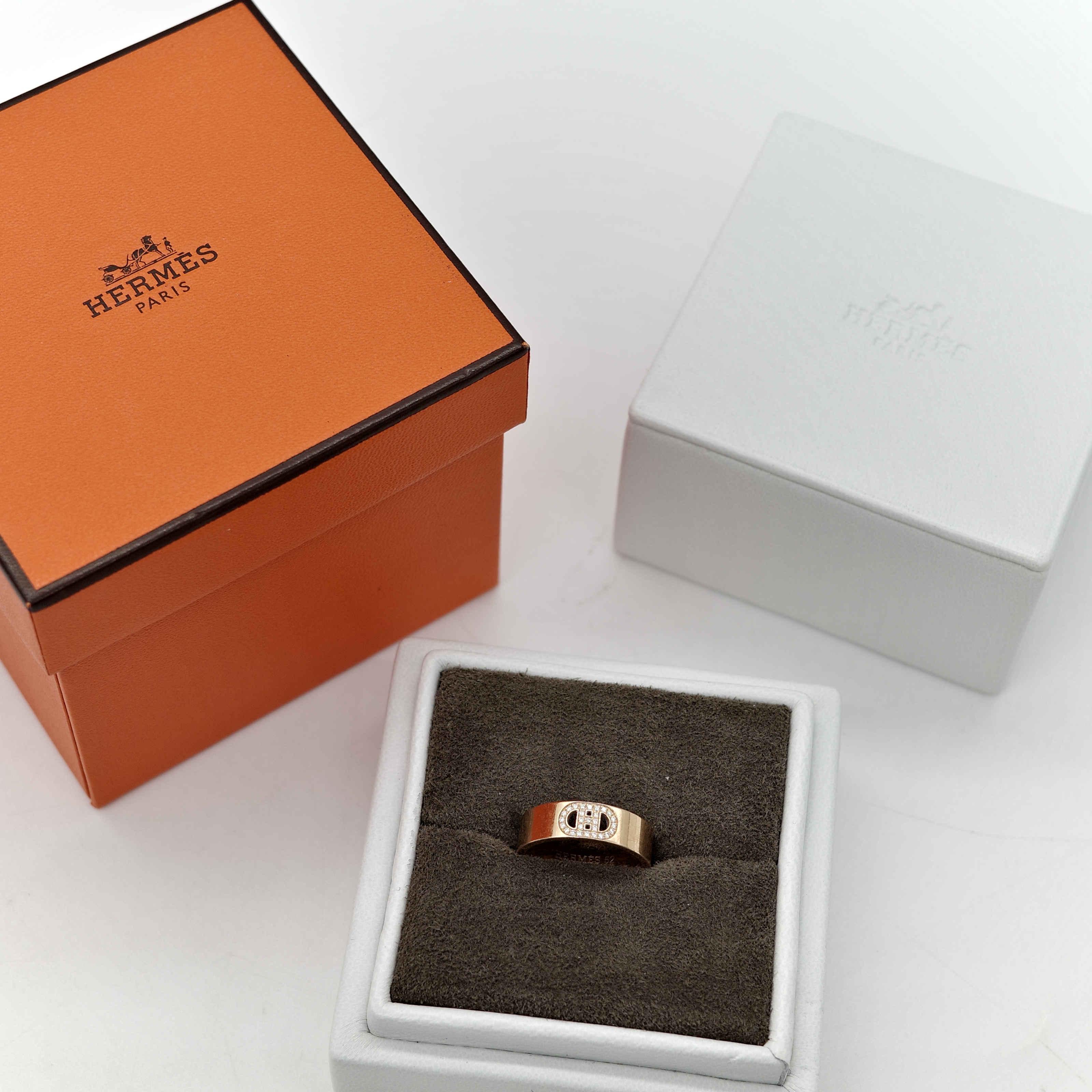 Hermès 愛馬仕 18K 金 H D'Ancre 鑽石 戒指 52 號-3