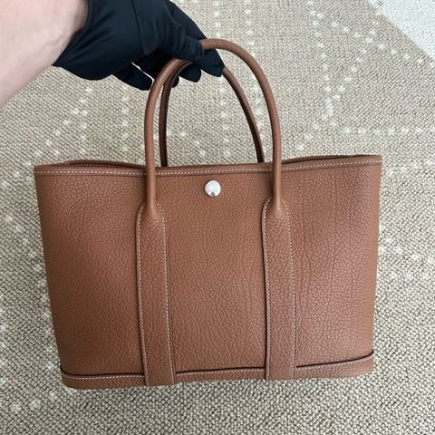 Hermes/愛馬仕 花園30金棕色手提包托特包 銀扣togo皮 D刻🤎99新 🟤正品