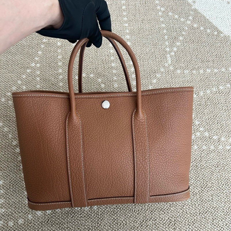Hermes/愛馬仕 花園30金棕色手提包托特包 銀扣togo皮 D刻🤎99新 🟤正品-1