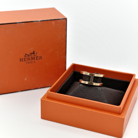 Hermès 愛馬仕 18K 金 H釦 戒指 50