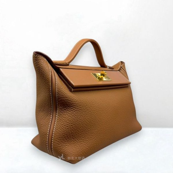 A13080-Hermes 2424-29 金棕Togo皮金釦手提肩背包-2