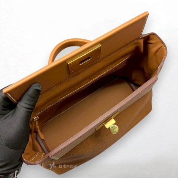 A13080-Hermes 2424-29 金棕Togo皮金釦手提肩背包-5