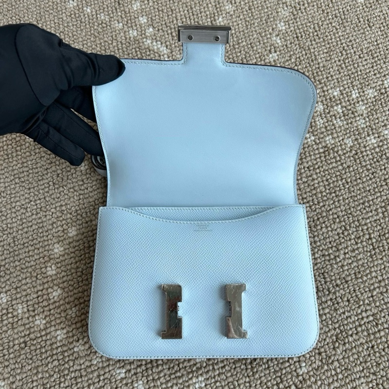 💙98新Hermes/愛馬仕 康康19聖杯藍斜背包 銀扣ep皮 Y刻 銀色五金💠正品保障-6