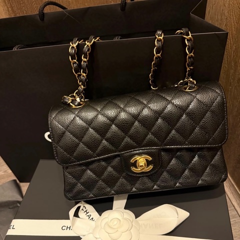 「JL精品代購」9新 CHANEL 經典口蓋包Jumbo CF30  黑金荔枝牛皮