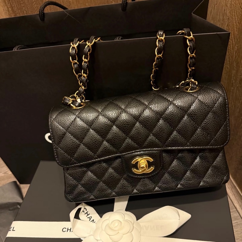 「JL精品代購」9新 CHANEL 經典口蓋包Jumbo CF30  黑金荔枝牛皮-0