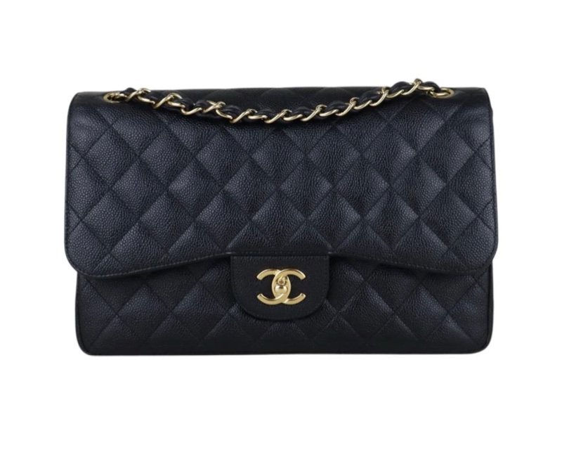 「JL精品代購」9新 CHANEL 經典口蓋包Jumbo CF30  黑金荔枝牛皮-2